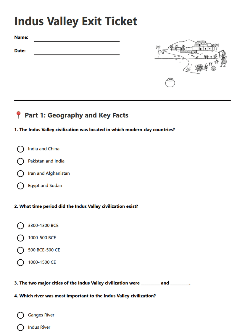 Indus Valley Exit Ticket