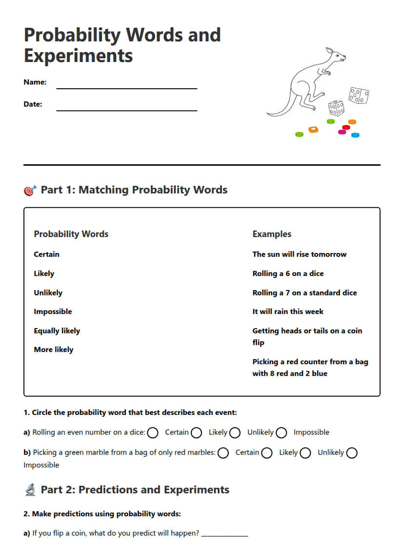 Probability Words and Experiments