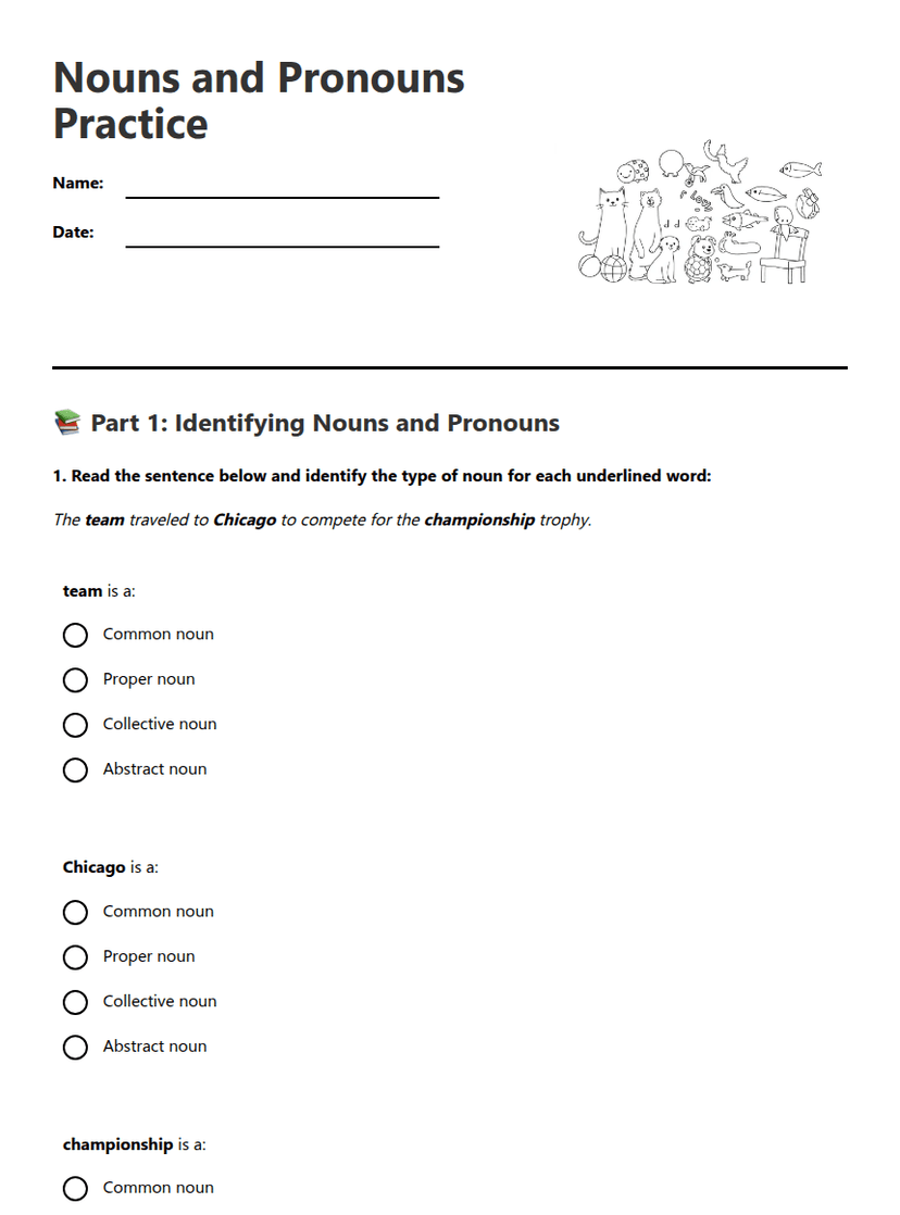 Nouns and Pronouns Practice