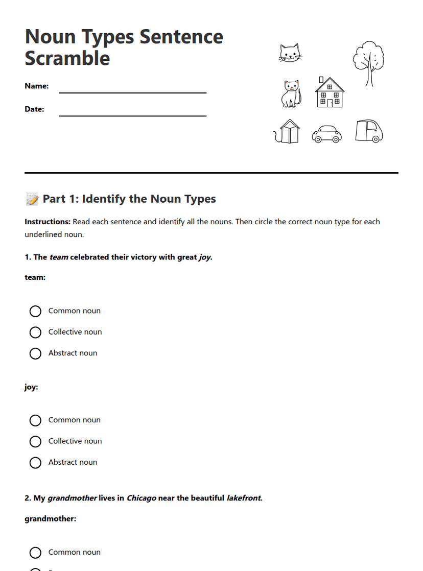 Noun Types Sentence Scramble