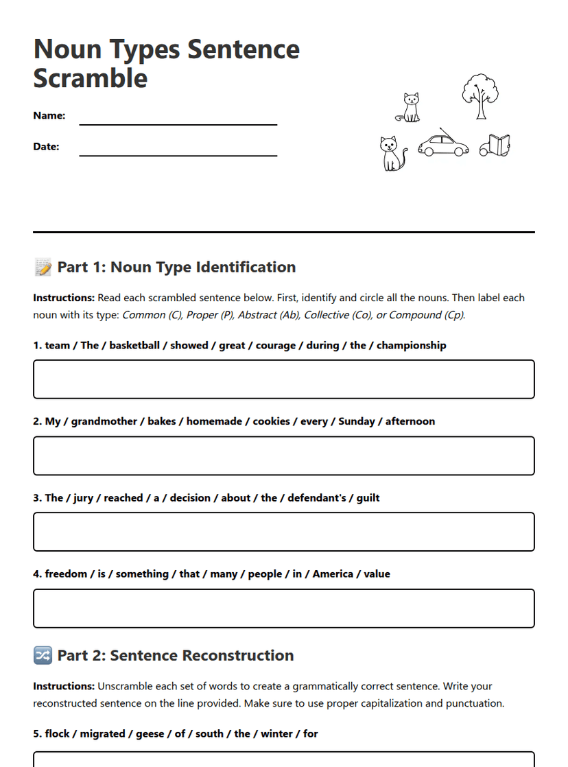 Noun Types Sentence Scramble