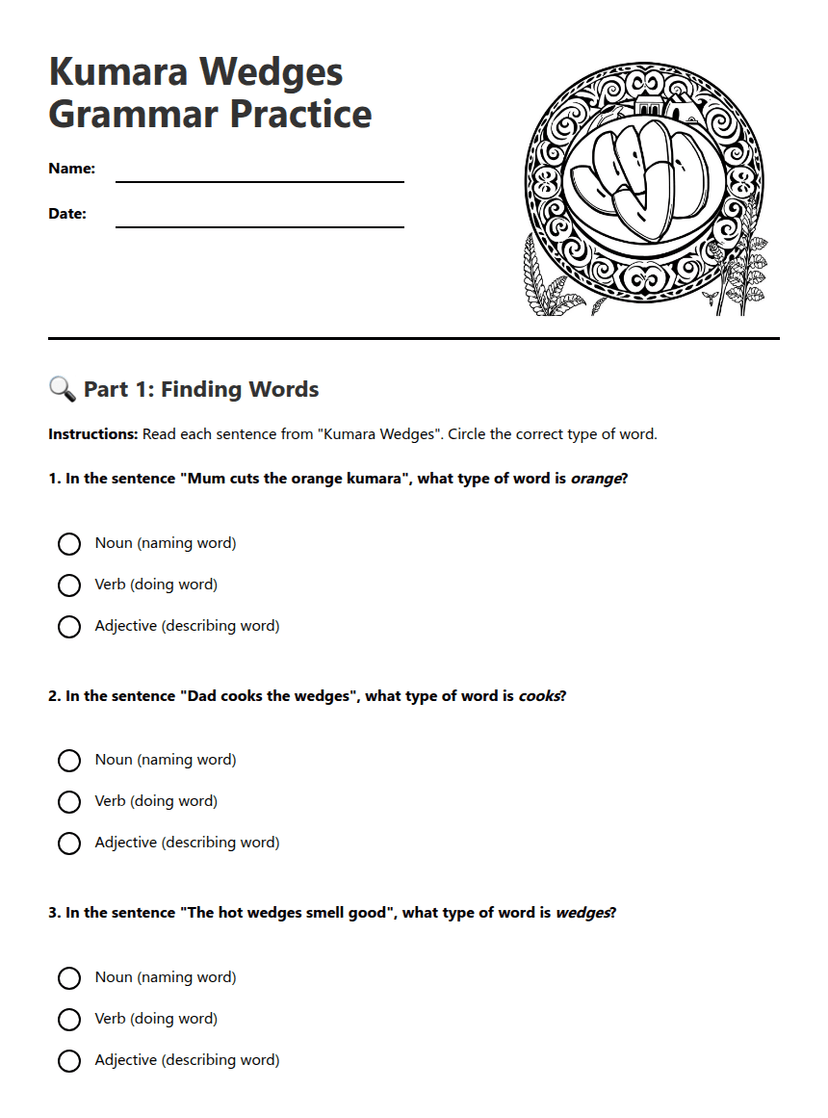 Kumara Wedges Grammar Practice