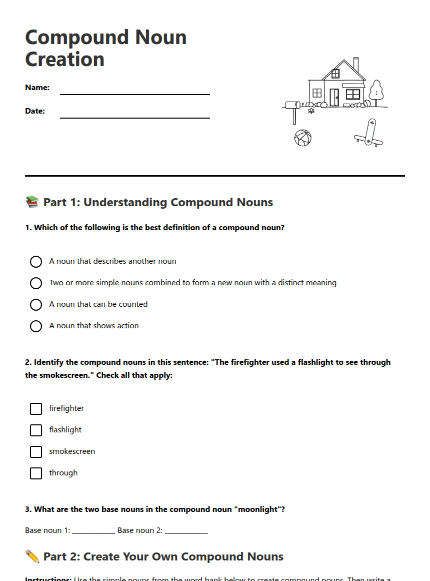Compound Noun Creation worksheet preview