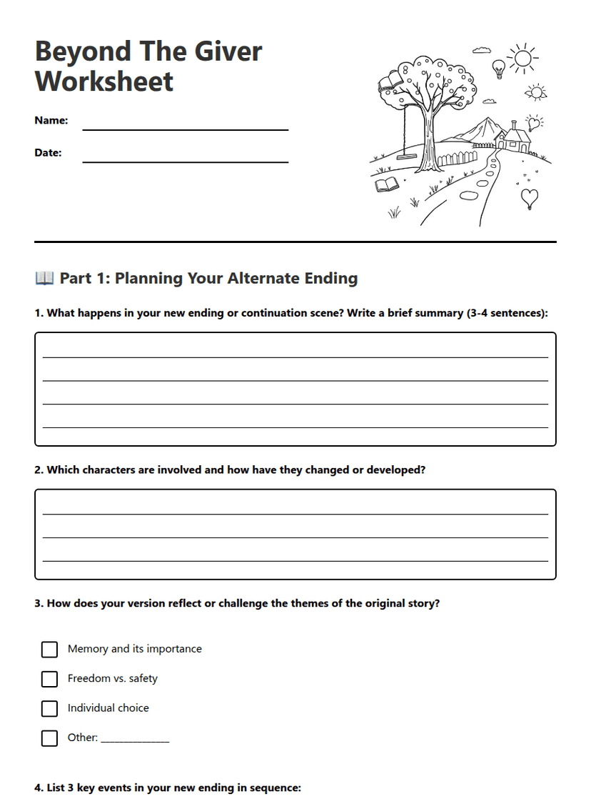 Beyond The Giver Worksheet