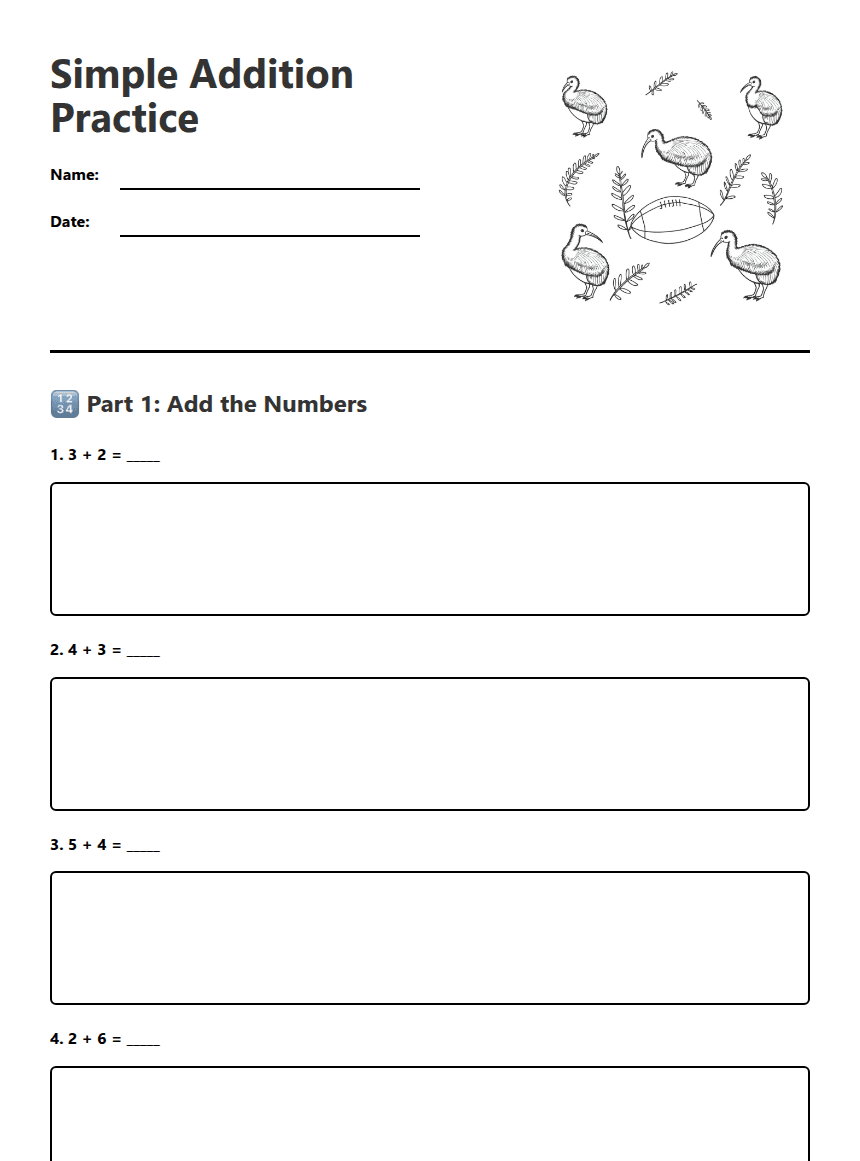 Simple Addition Practice worksheet preview