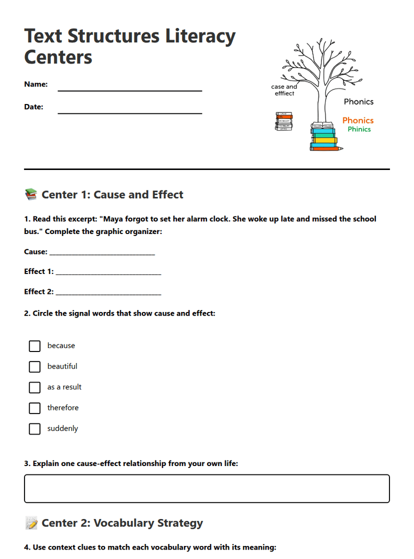 Text Structures Literacy Centers
