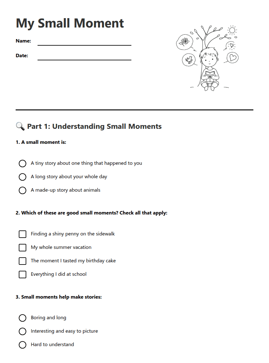 My Small Moment worksheet preview