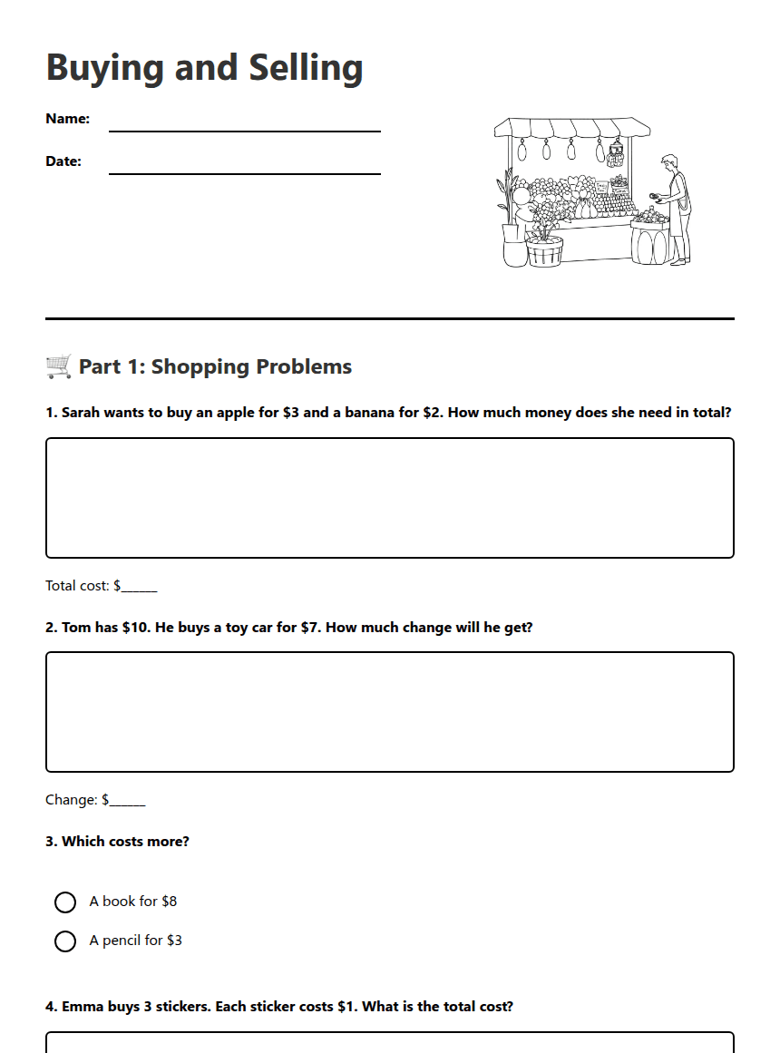 Buying and Selling worksheet preview