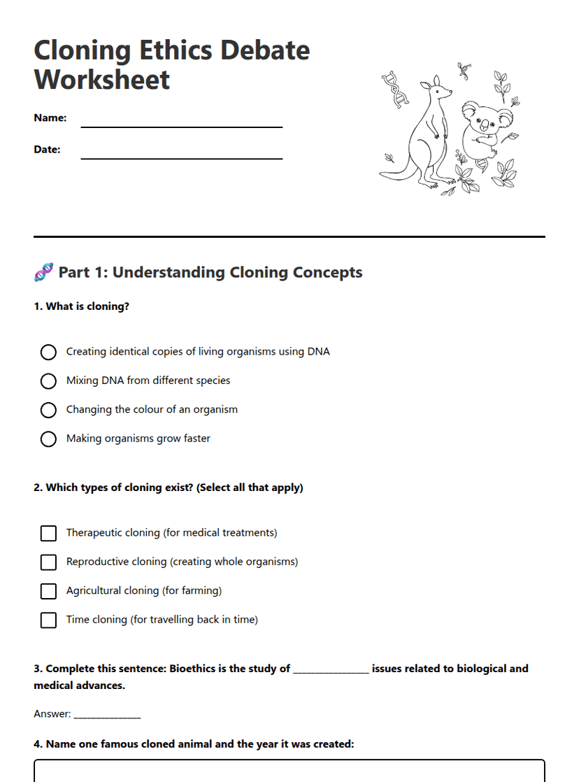 Cloning Ethics Debate Worksheet