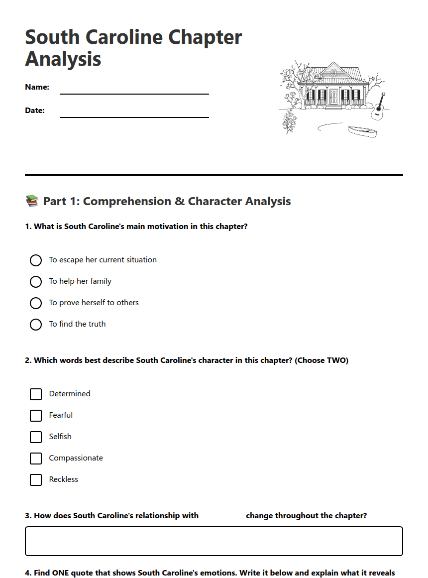 South Caroline Chapter Analysis worksheet preview