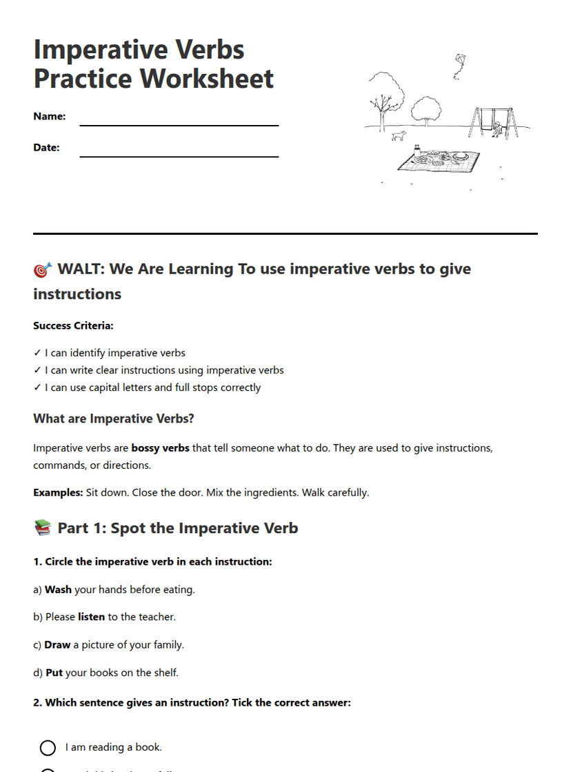 Imperative Verbs Practice Worksheet