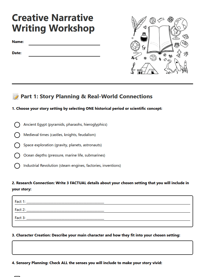 Creative Narrative Writing Workshop worksheet preview