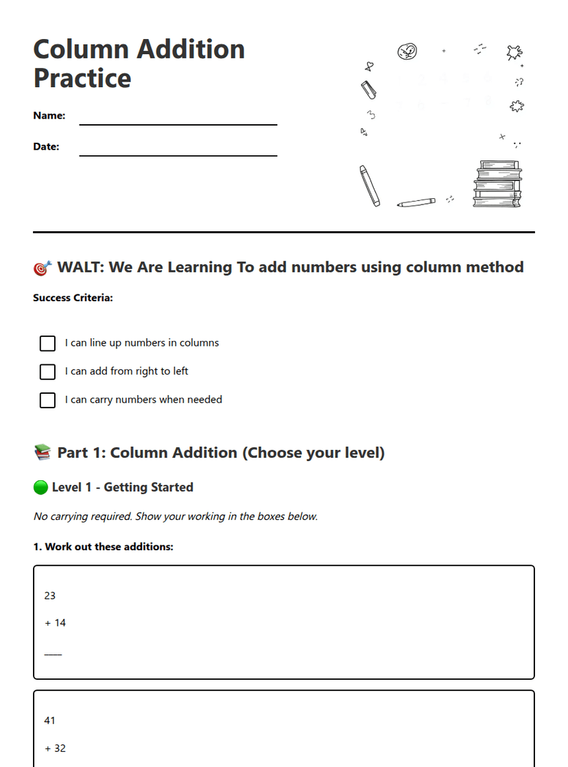 Column Addition Practice