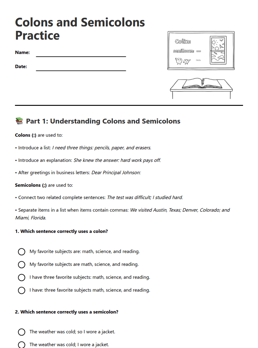 Colons and Semicolons Practice