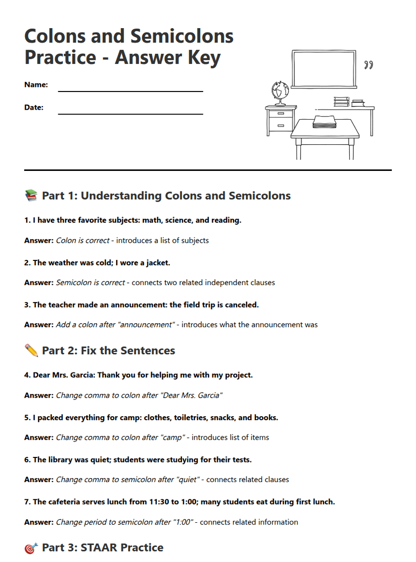 Colons Semicolons Answer Key