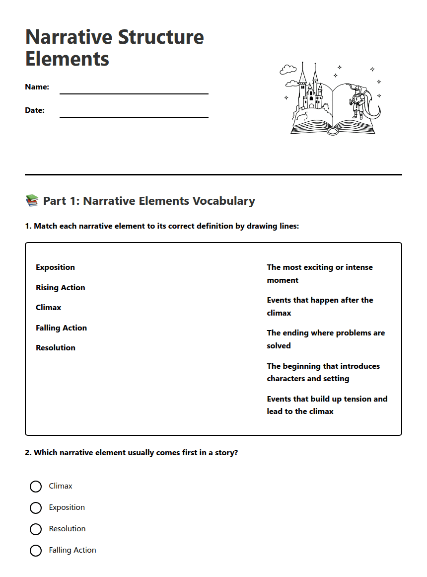 Narrative Structure Elements worksheet preview
