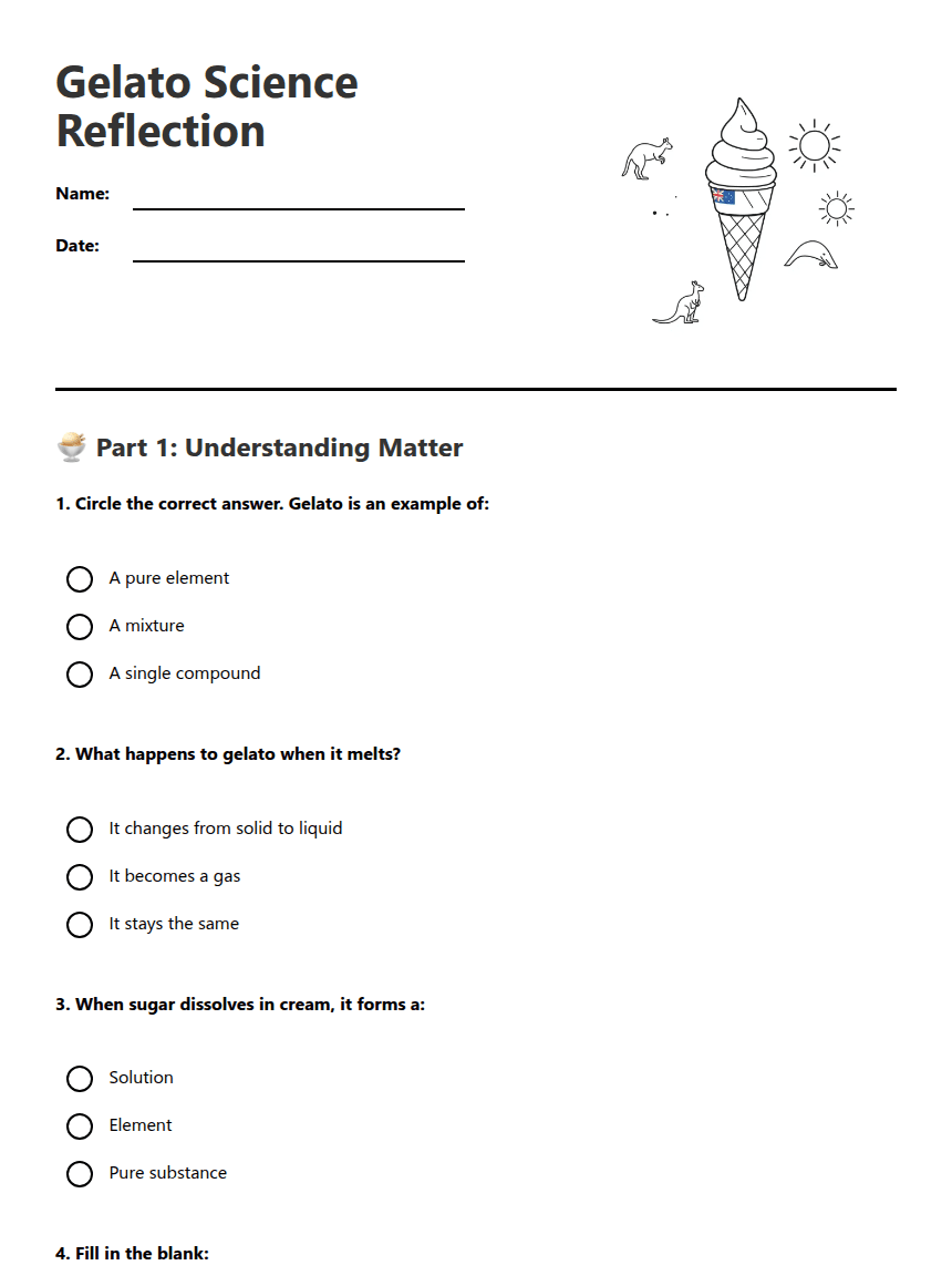 Gelato Science Reflection worksheet preview