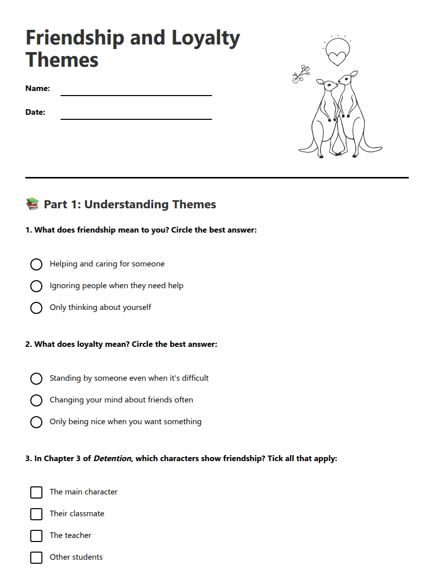 Friendship and Loyalty Themes worksheet preview