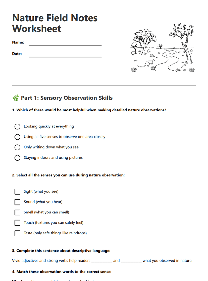 Nature Field Notes Worksheet