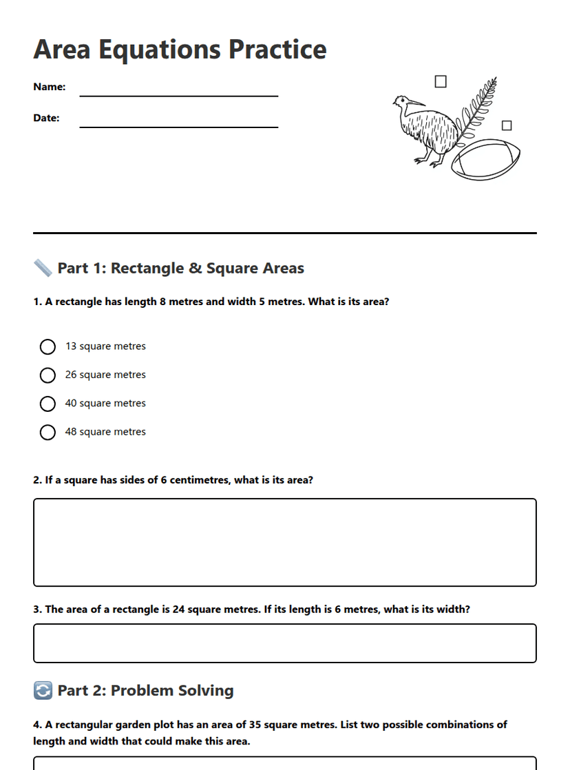 Area Equations Practice