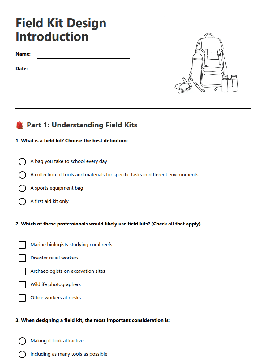 Field Kit Design Introduction worksheet preview