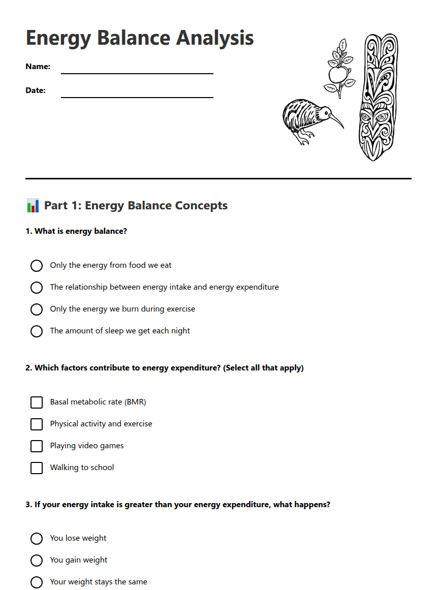 Energy Balance Analysis worksheet preview