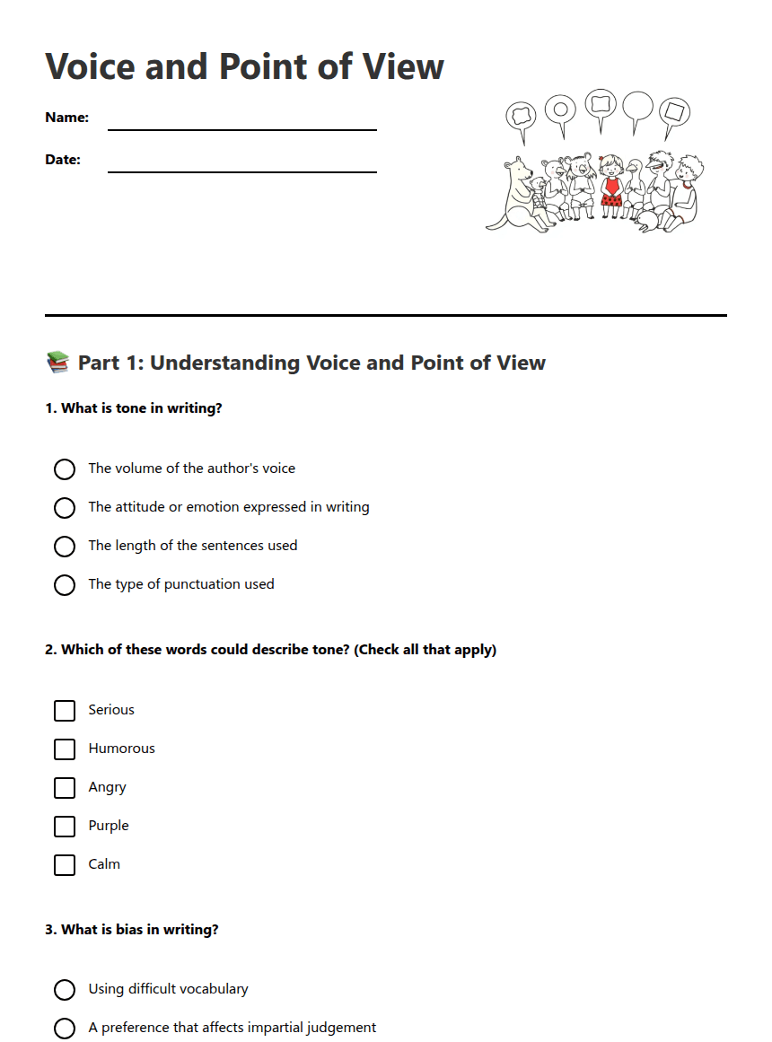 Voice and Point of View worksheet preview