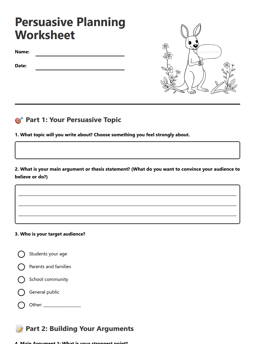 Persuasive Planning Worksheet worksheet preview