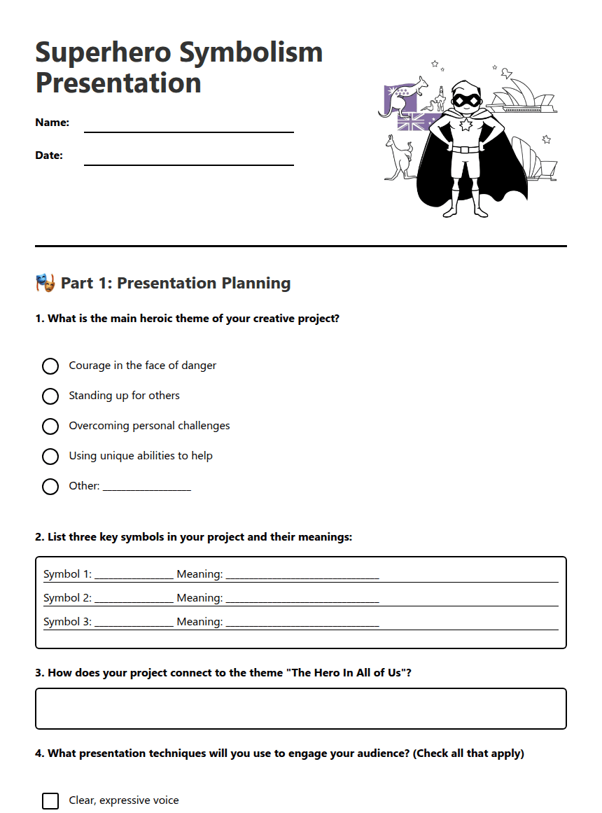 Superhero Symbolism Presentation worksheet preview