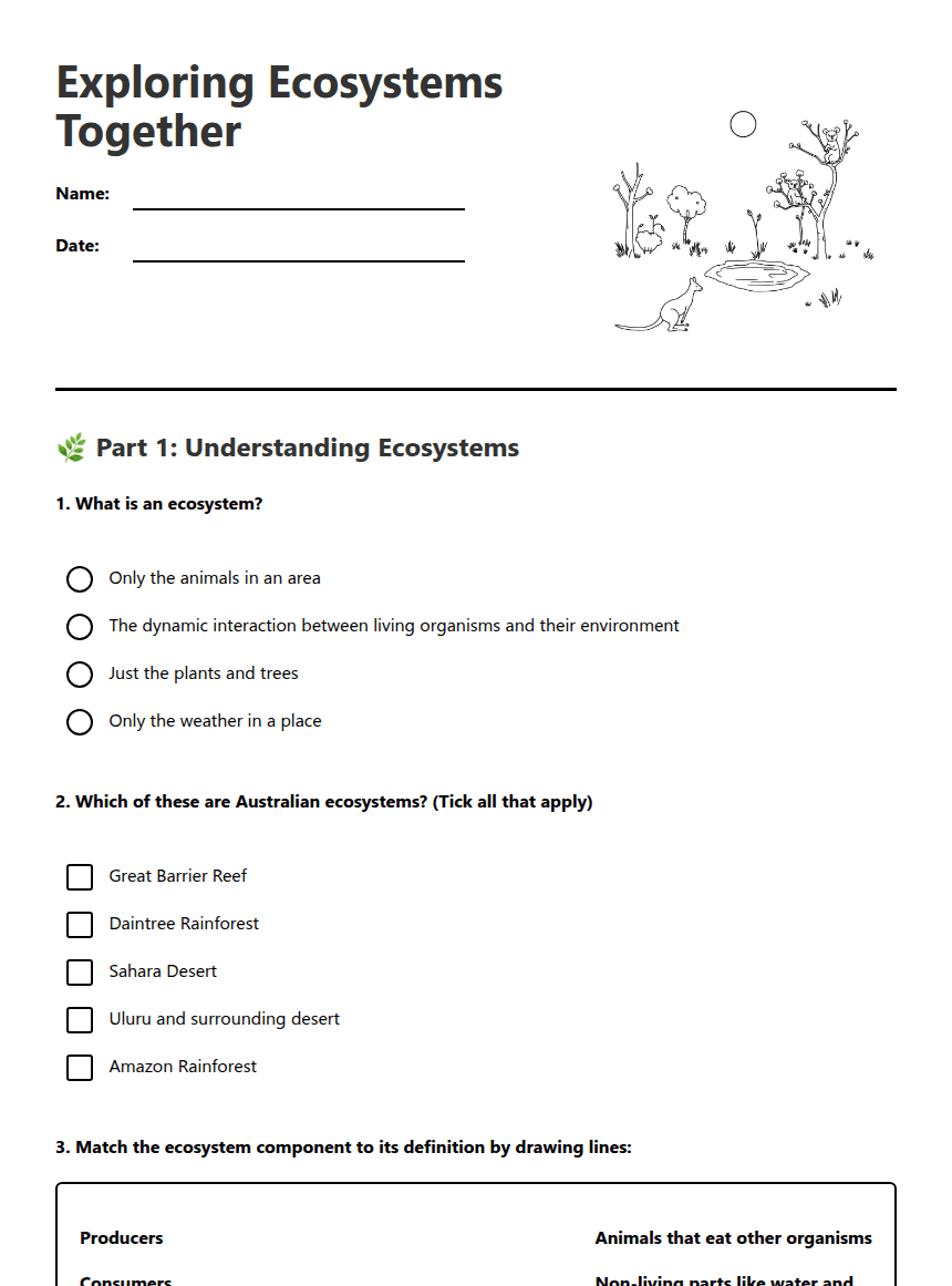 Exploring Ecosystems Together worksheet preview