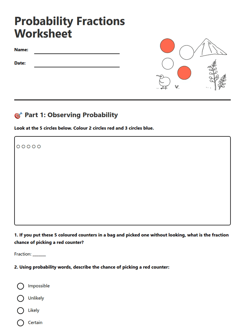 Probability Fractions Worksheet