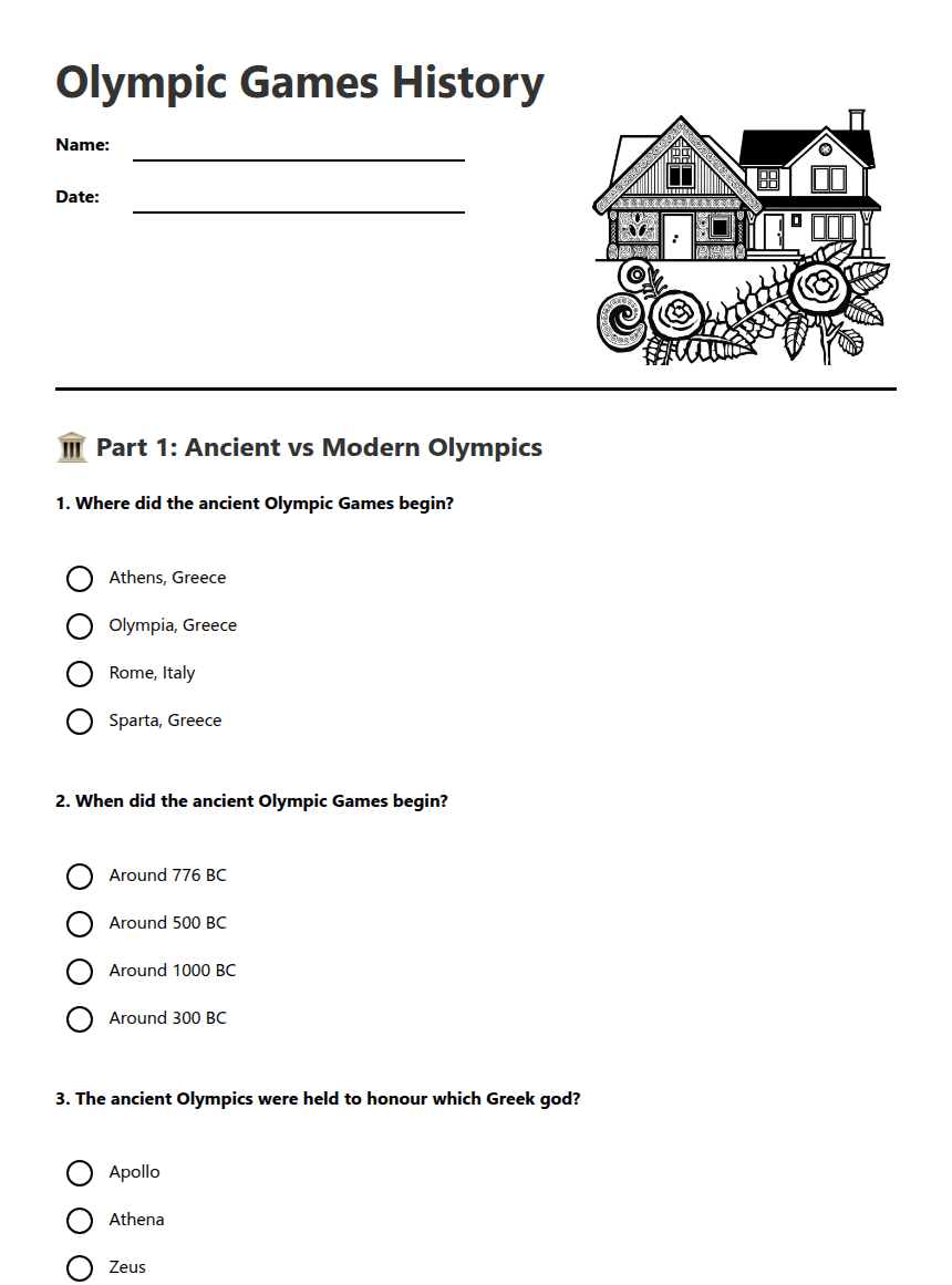 Olympic Games History worksheet preview