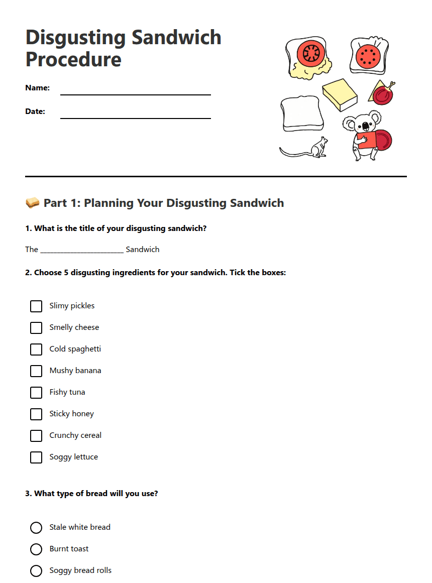 Disgusting Sandwich Procedure worksheet preview