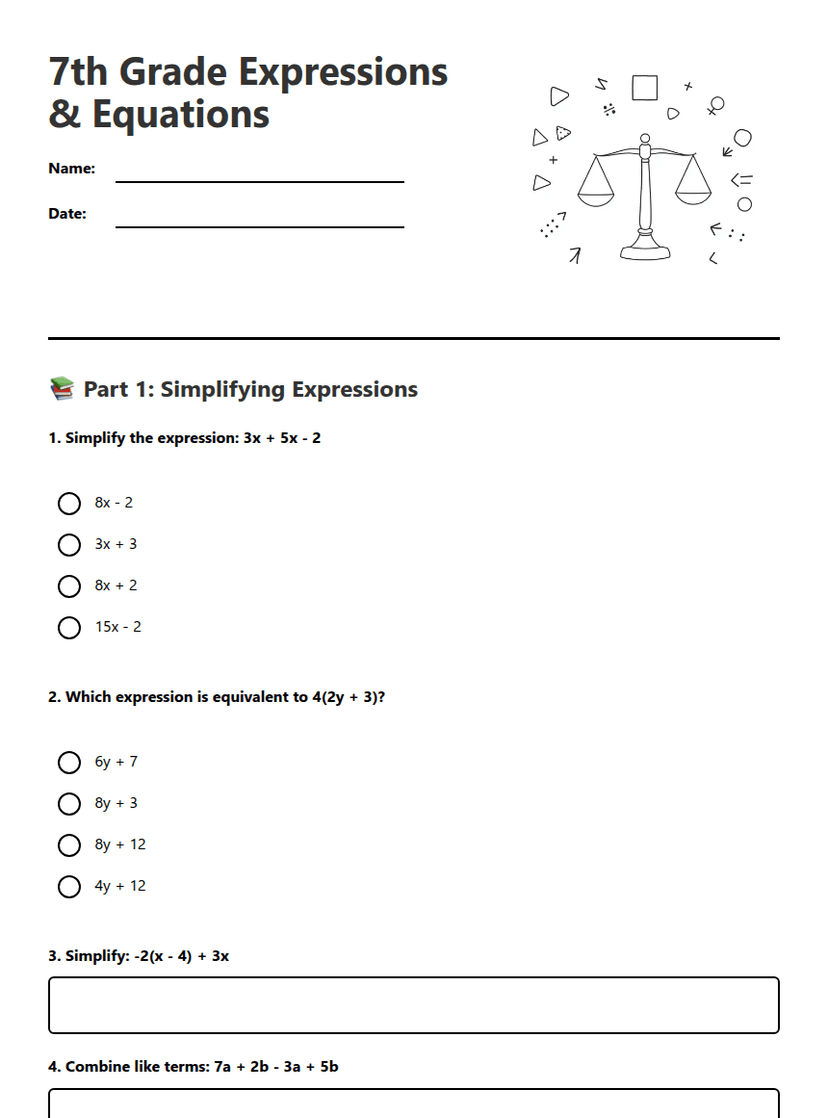 7th Grade Expressions Equations