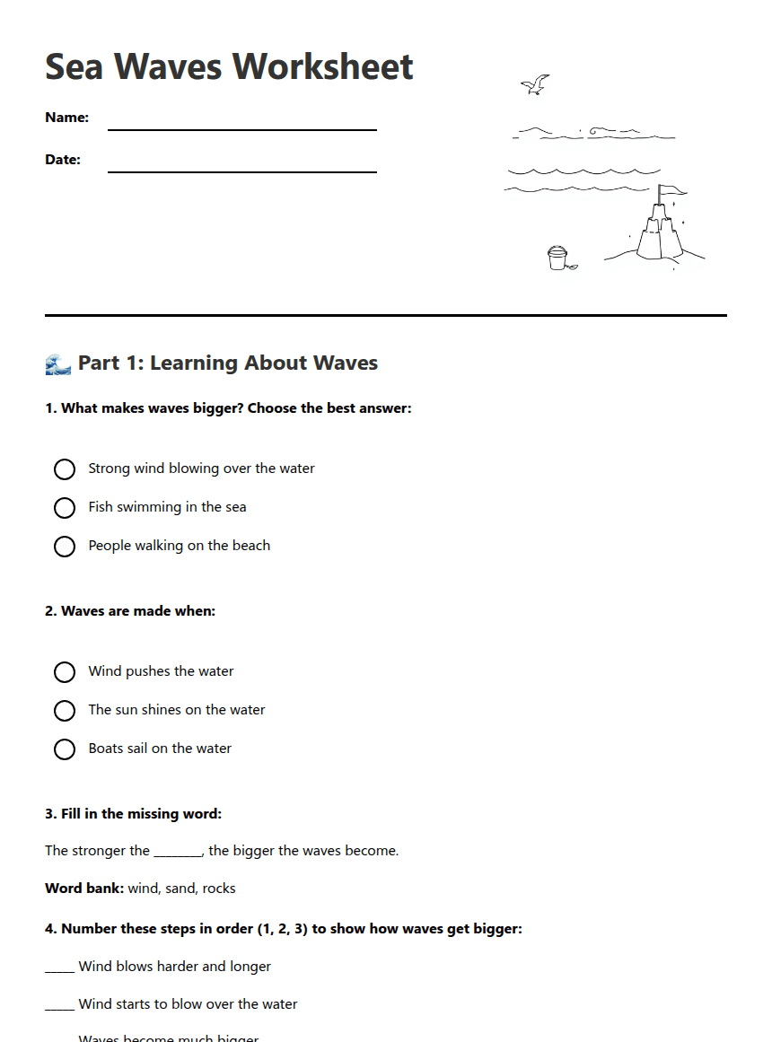 Sea Waves Worksheet worksheet preview