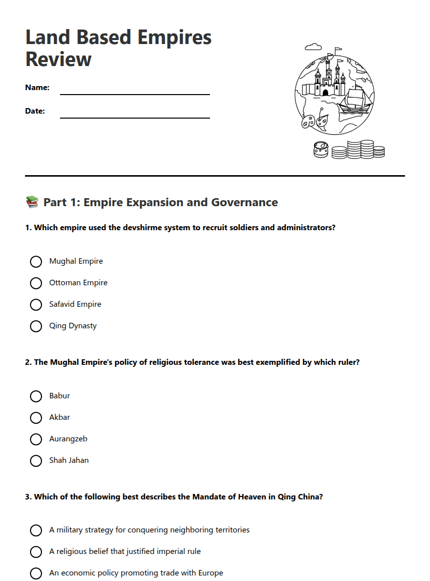 Land Based Empires Review worksheet preview