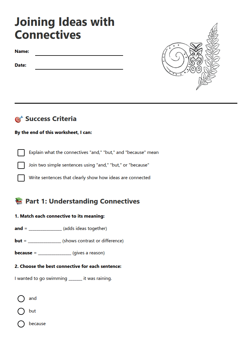 Joining Ideas with Connectives worksheet preview