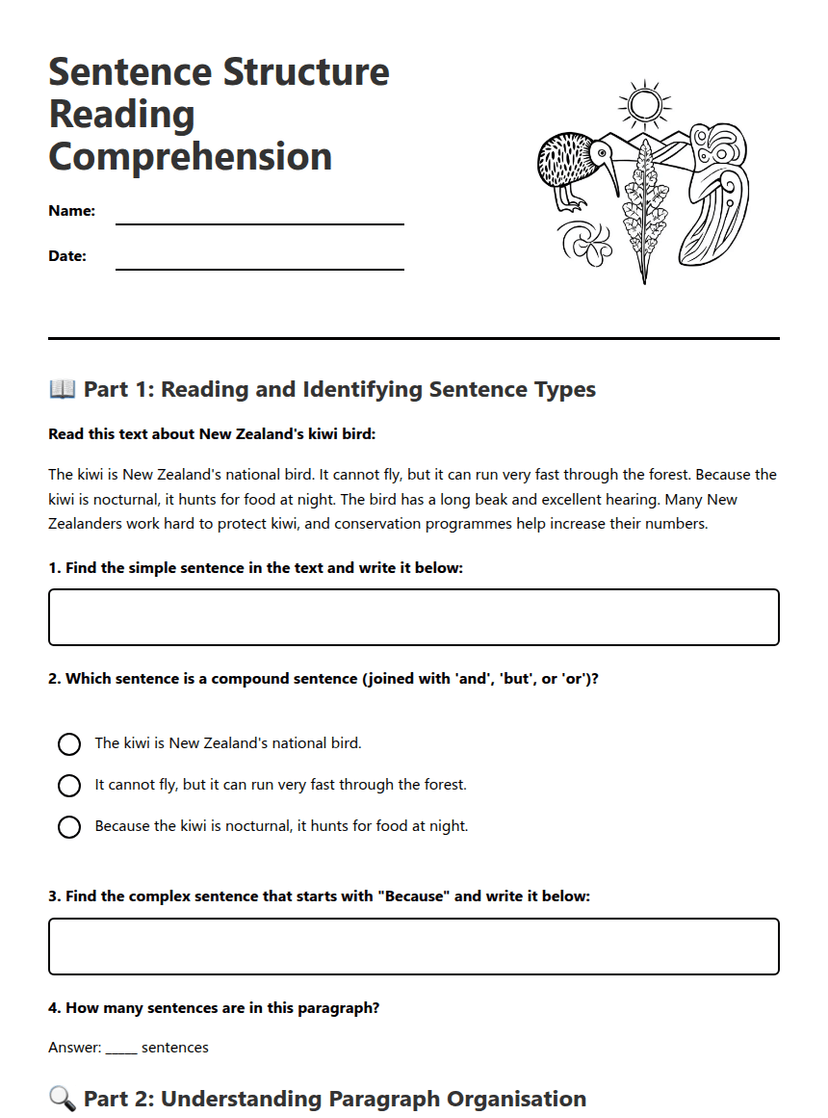 Sentence Structure Reading Comprehension