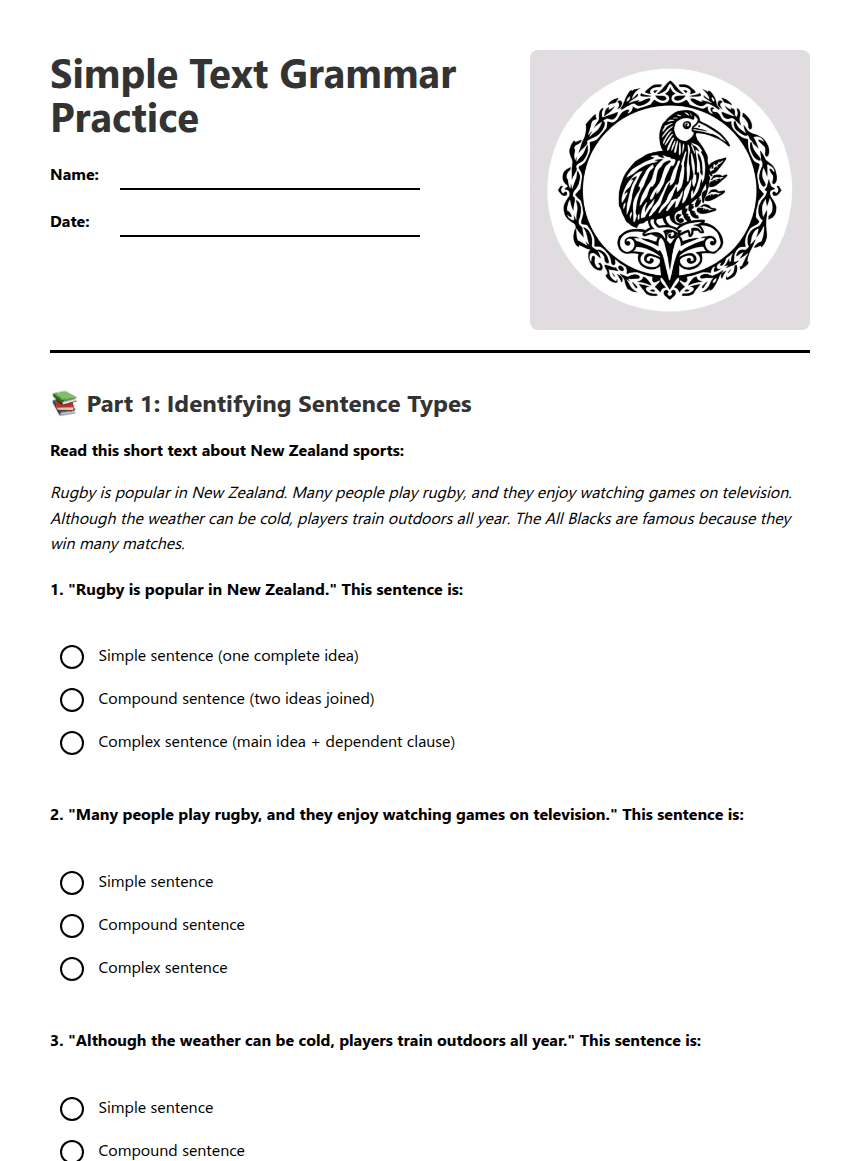 Simple Text Grammar Practice worksheet preview