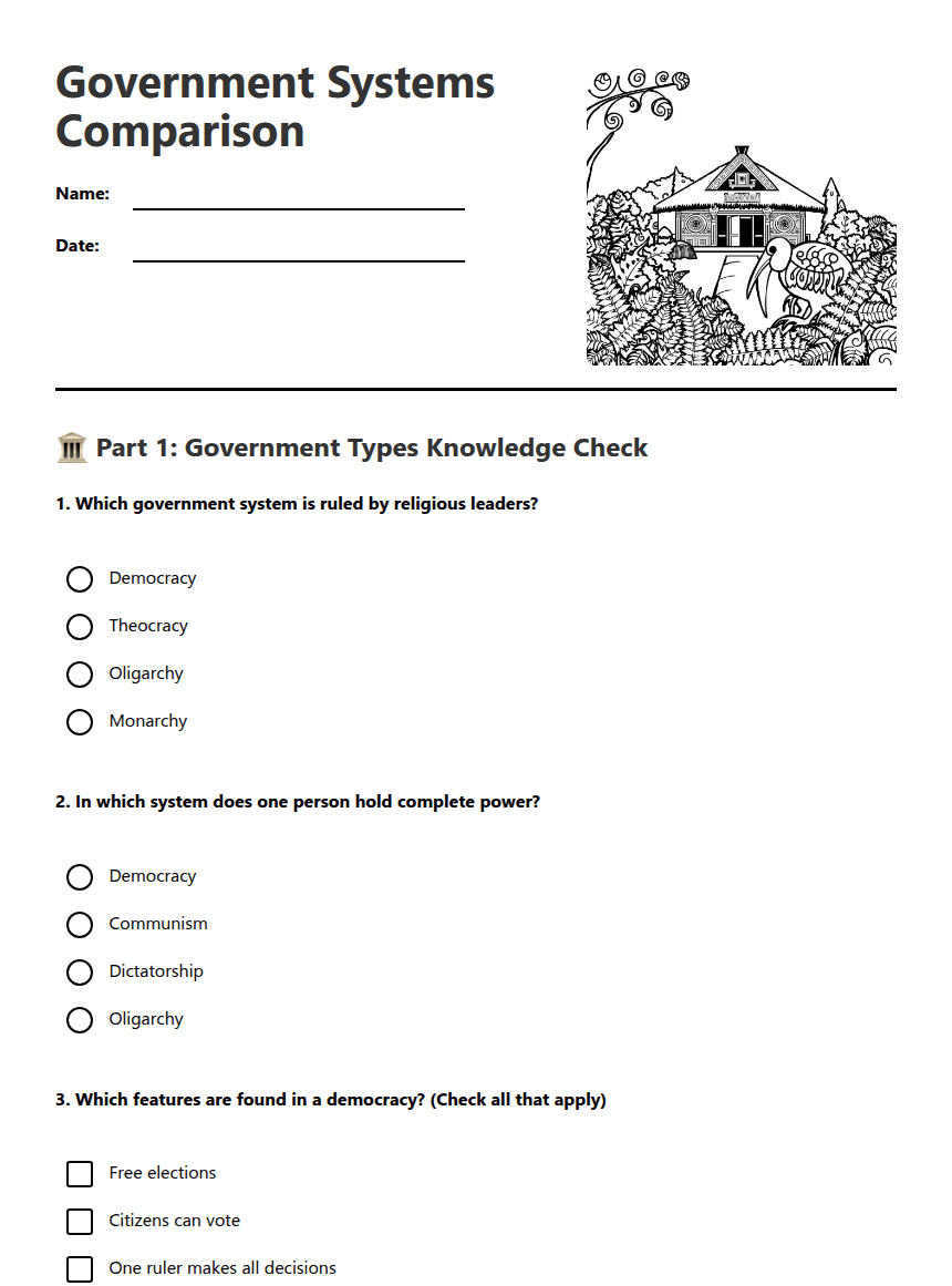 Government Systems Comparison worksheet preview