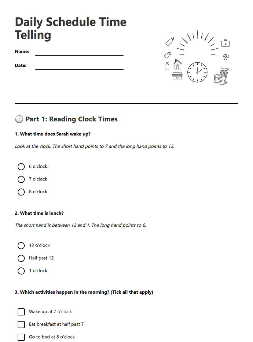 Daily Schedule Time Telling