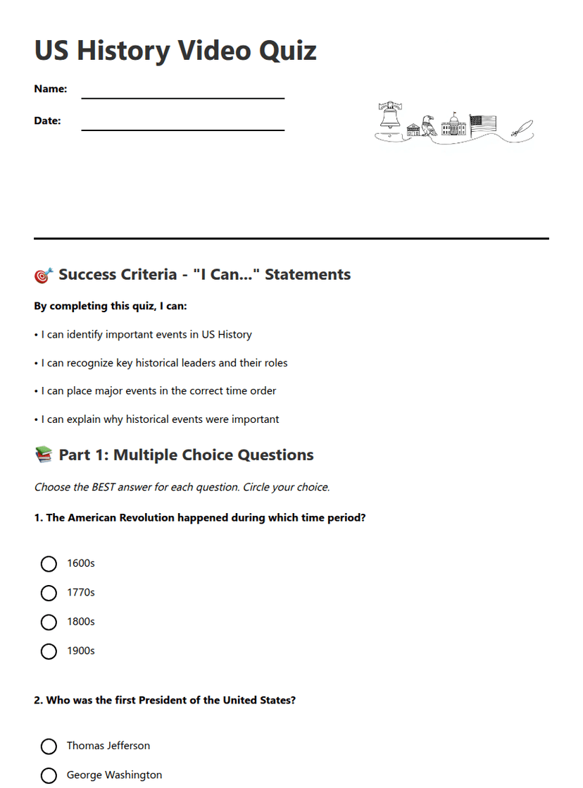 US History Video Quiz