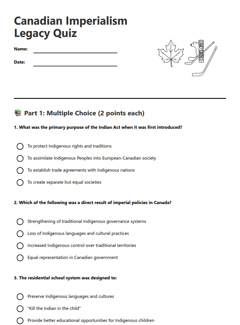 Canadian Imperialism Legacy Quiz