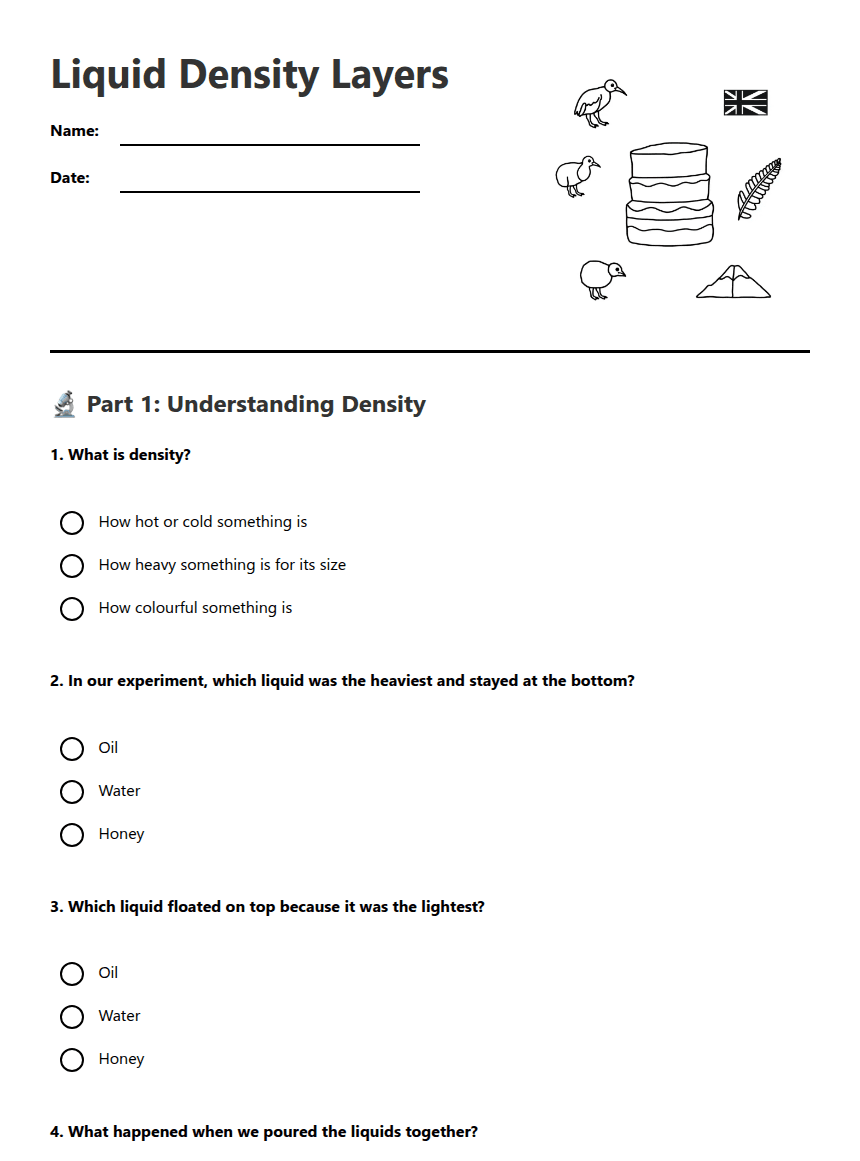 Liquid Density Layers worksheet preview