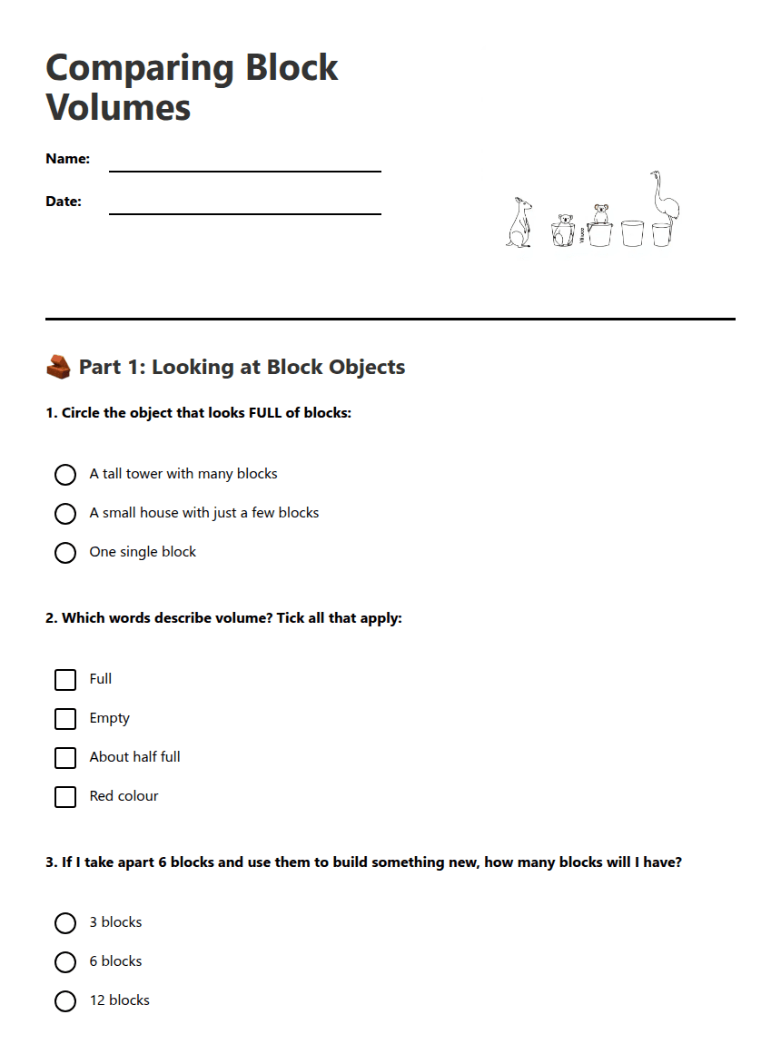 Comparing Block Volumes worksheet preview