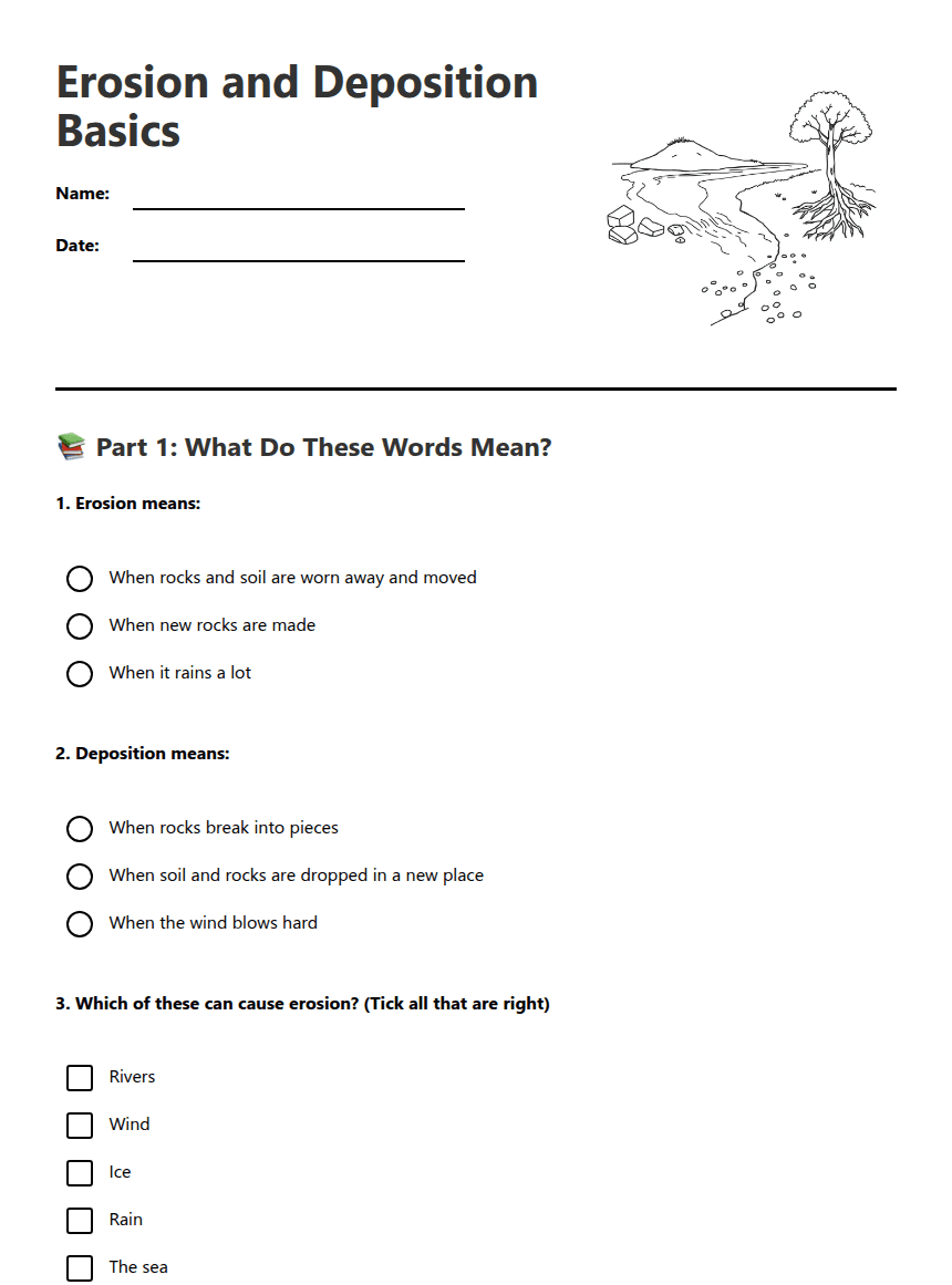 Erosion and Deposition Basics worksheet preview