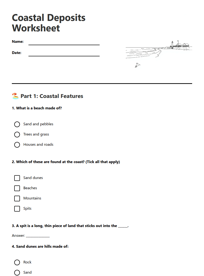 Coastal Deposits Worksheet worksheet preview