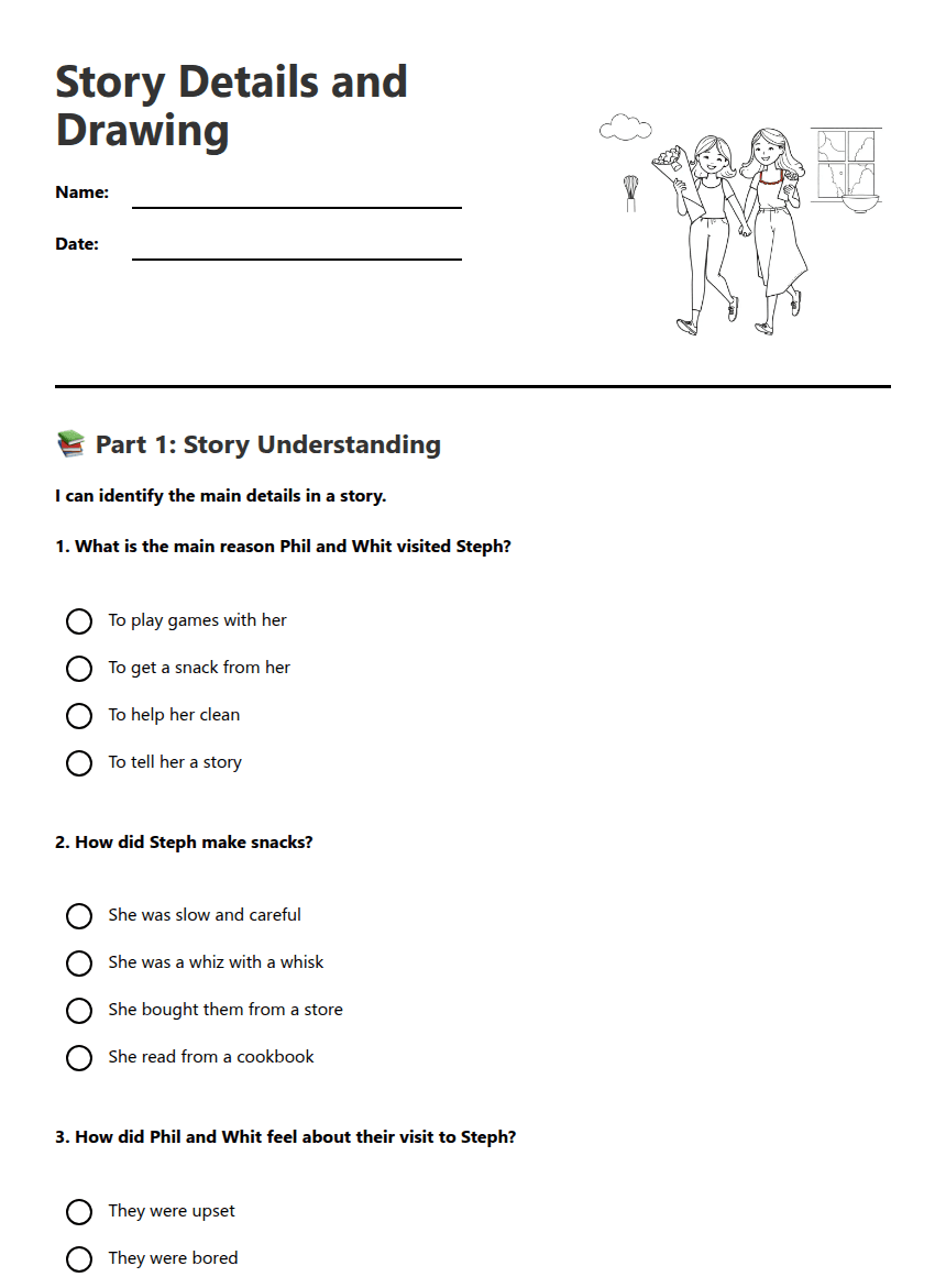 Story Details and Drawing worksheet preview