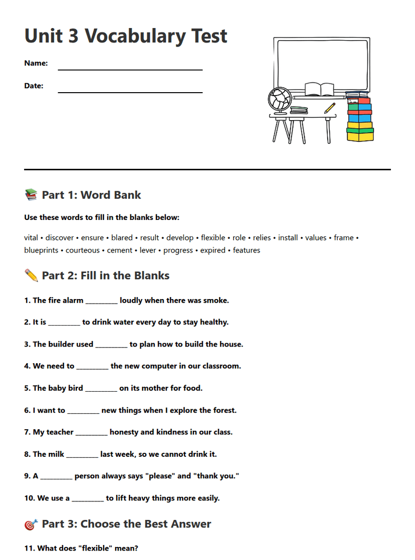 Unit 3 Vocabulary Test