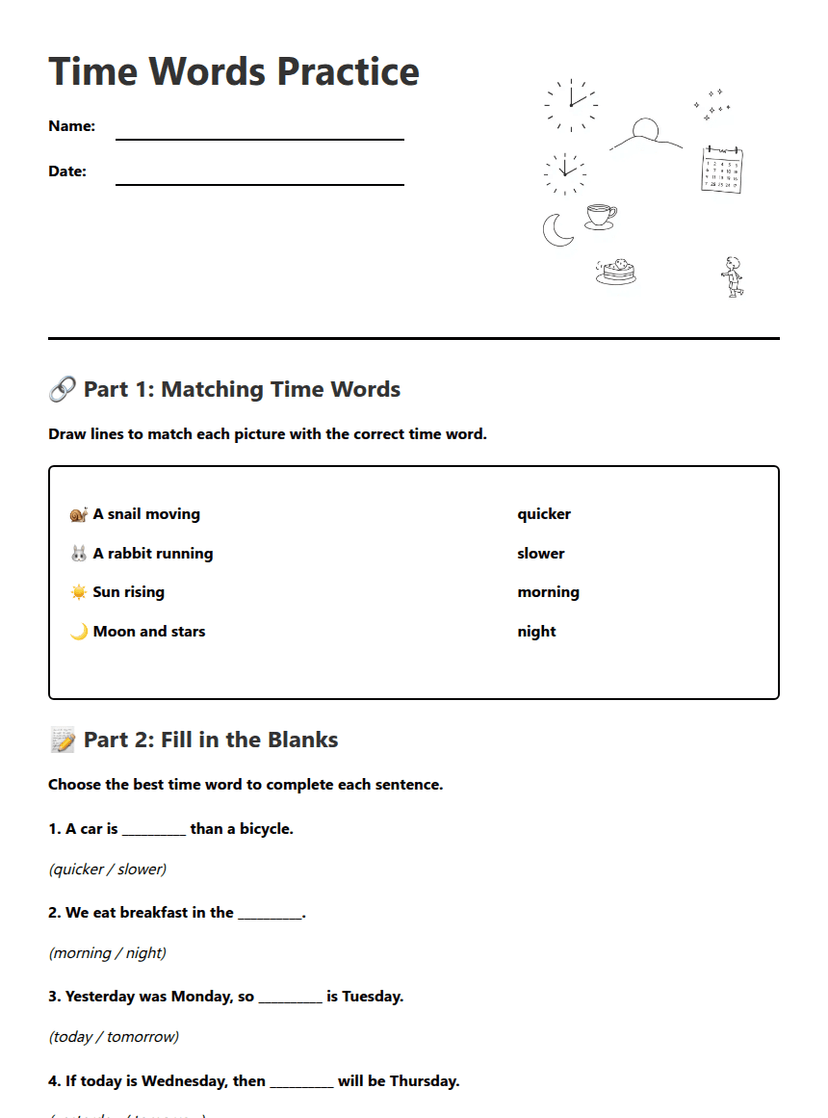 Time Words Practice
